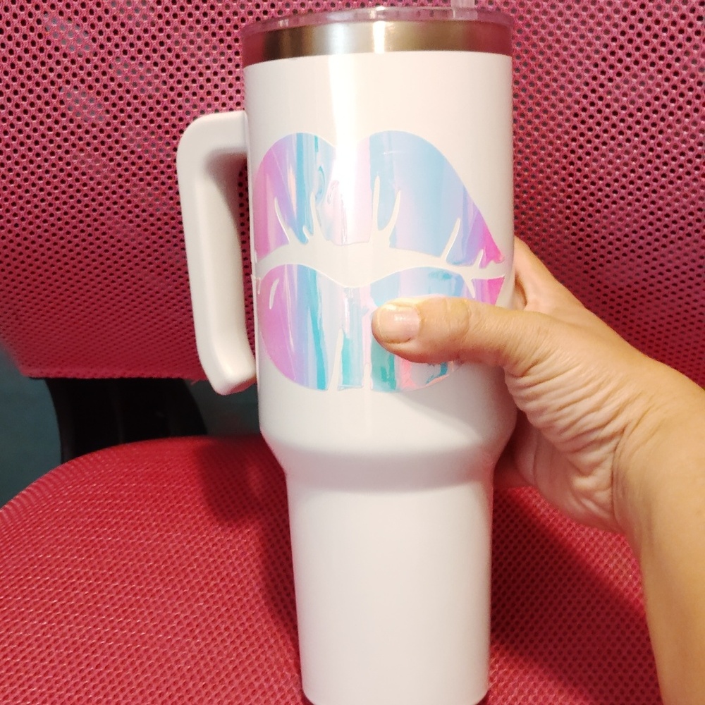 Custom Teal Tumbler with Iridescent Lips Design - Picture 2 of 2